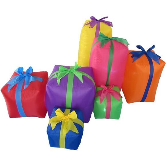 6 Foot Long Christmas Inflatable Multicolor Gift Boxes LED Lights Holiday Decor